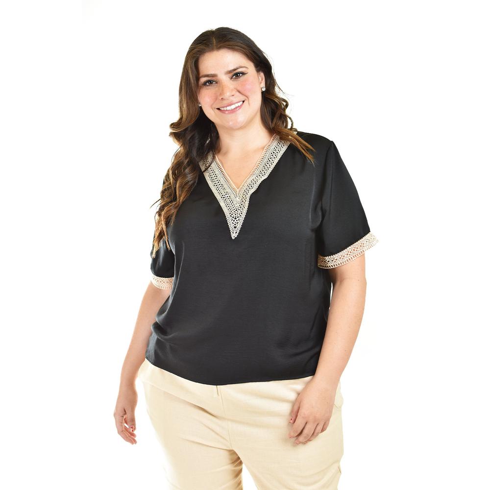 Foto 6 pulgar | Blusa De Chifon Con Encaje Roman Fashion /tallas Extras, 009 (negro) Negro