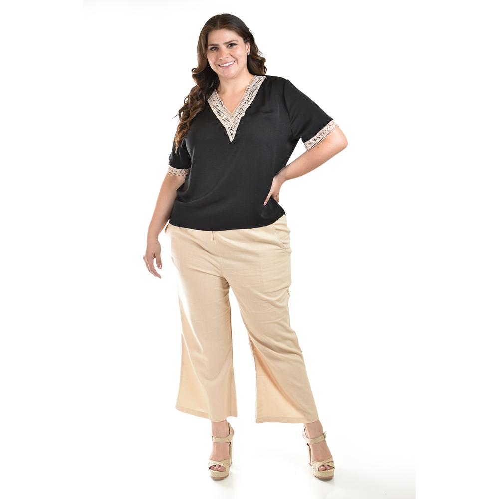 Foto 7 pulgar | Blusa De Chifon Con Encaje Roman Fashion /tallas Extras, 009 (negro) Negro