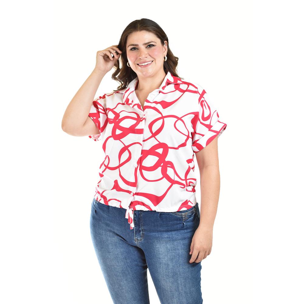 Blusa Con Nudo Roman Fashion /tallas Extras, 1865 (blanco /fiusha) Blanco
