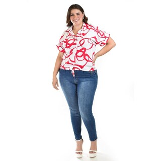 Foto 5 | Blusa Con Nudo Roman Fashion /tallas Extras, 1865 (blanco /fiusha) Blanco