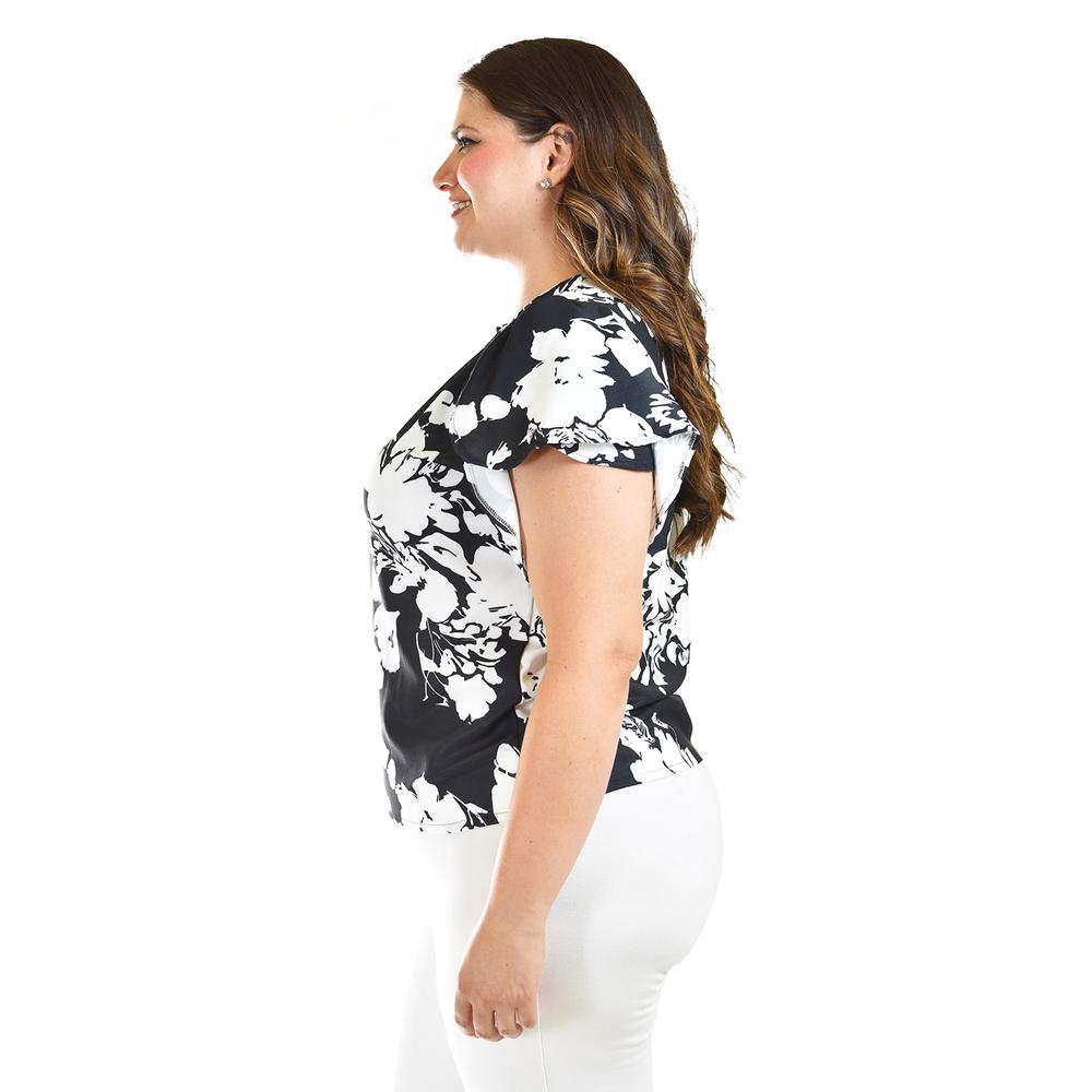 Foto 3 pulgar | Blusa Manga Con Olanes Roman Fashion /tallas Extras, 1843 (negro Flor) Negro