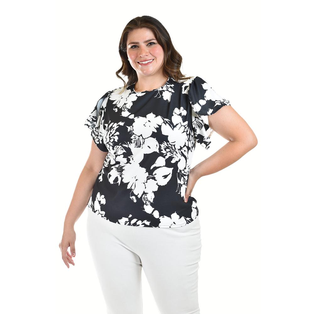 Foto 5 pulgar | Blusa Manga Con Olanes Roman Fashion /tallas Extras, 1843 (negro Flor) Negro