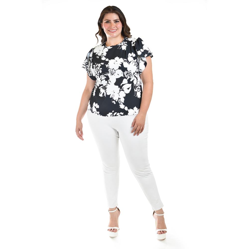 Foto 6 pulgar | Blusa Manga Con Olanes Roman Fashion /tallas Extras, 1843 (negro Flor) Negro