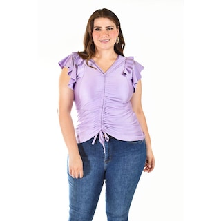 Foto 4 | Blusa Con Jareta Roman Fashion /tallas Extras, 1779 (lila) Lila