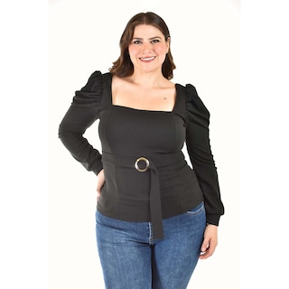 Foto 1 | Blusa Escote Cuadrado Roman Fashion /tallas Extras, 1849 (negro) Negro