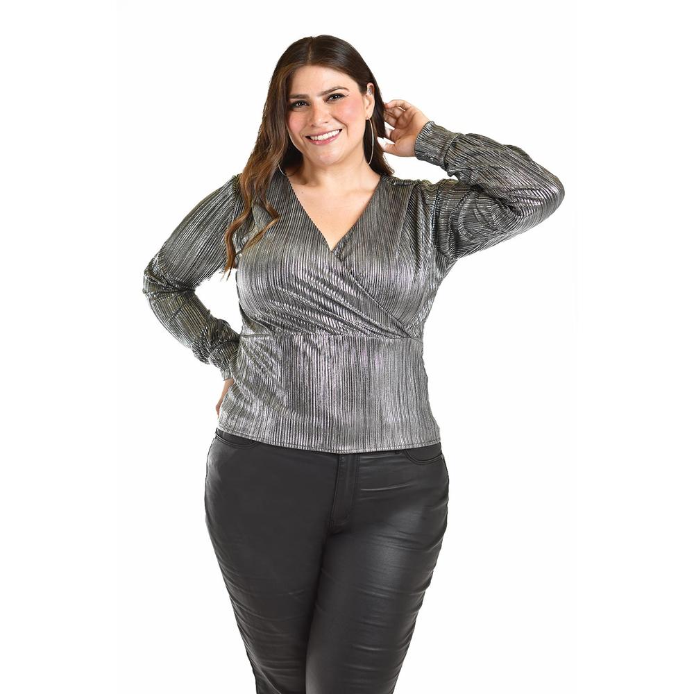 Blusa Textura Metalica Roman Fashion /tallas Extras, 1883 (plateado) Plateado