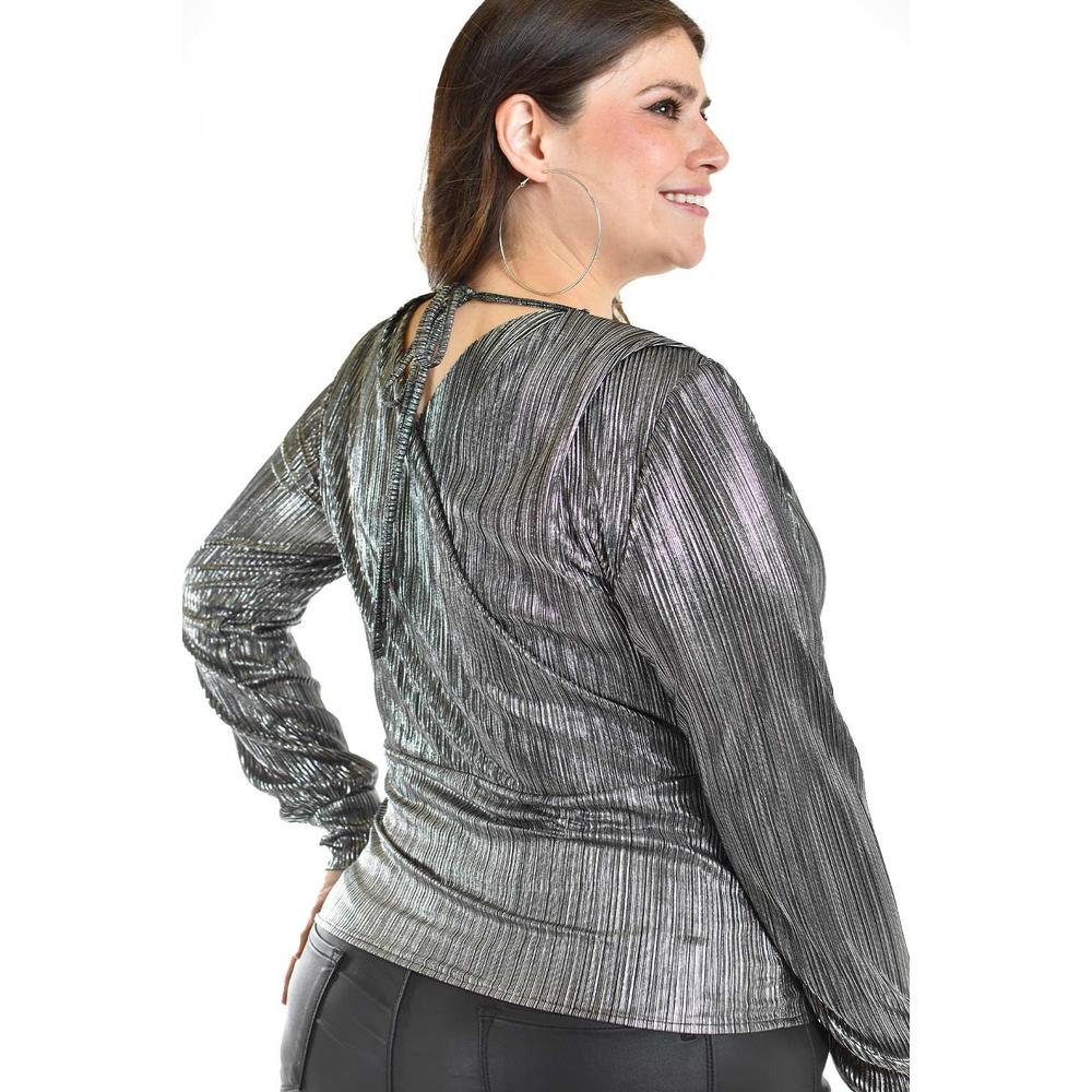 Foto 4 pulgar | Blusa Textura Metalica Roman Fashion /tallas Extras, 1883 (plateado) Plateado