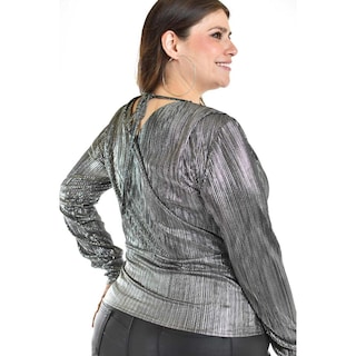 Foto 3 | Blusa Textura Metalica Roman Fashion /tallas Extras, 1883 (plateado) Plateado