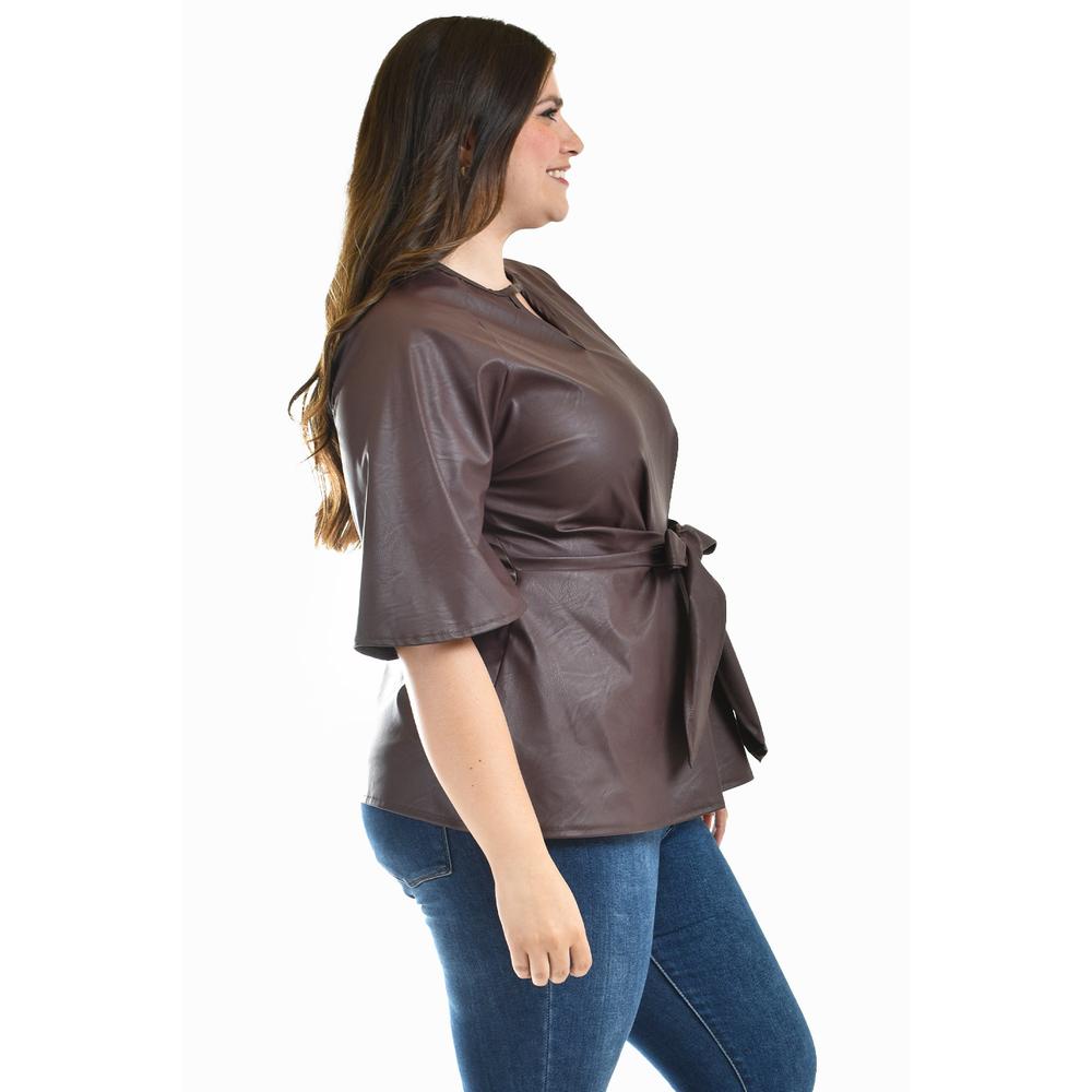 Foto 3 pulgar | Blusa De Vinipiel Con Laso Roman Fashion /tallas Extras, 1877 (cafe) Cafe