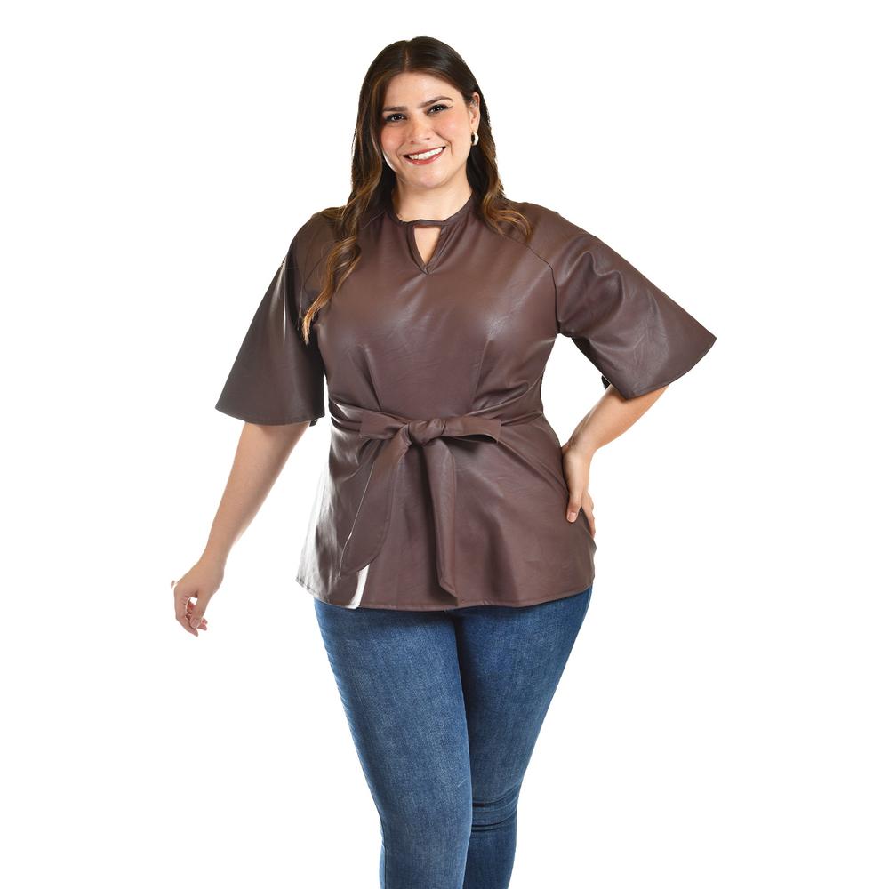 Foto 5 pulgar | Blusa De Vinipiel Con Laso Roman Fashion /tallas Extras, 1877 (cafe) Cafe