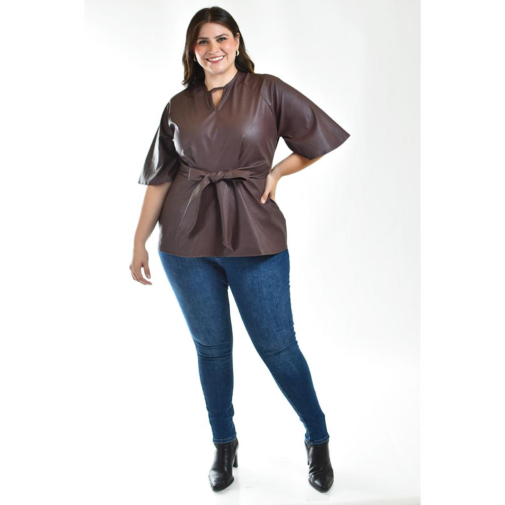 Foto 5 | Blusa De Vinipiel Con Laso Roman Fashion /tallas Extras, 1877 (cafe) Cafe