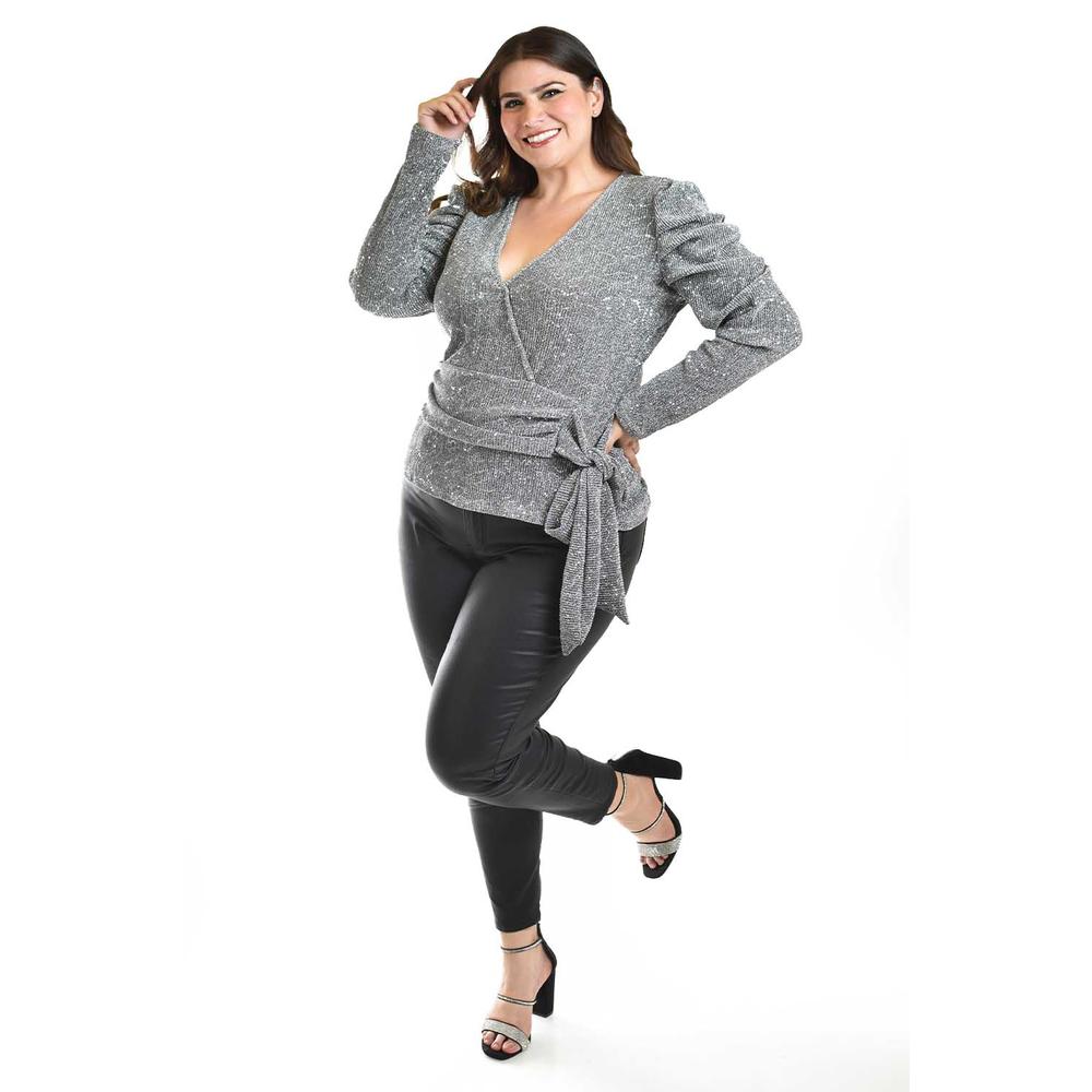 Foto 6 pulgar | Blusa De Lentejuela Roman Fashion /tallas Extras, 21764 (plateado) Plateado