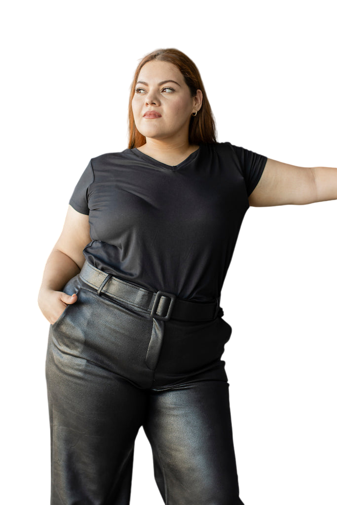 Blusa Casual María Ferré 2532l Negro Manga Corta Para Mujer Tallas Extras