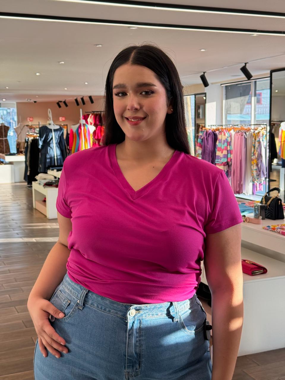 Foto 2 | Blusa Casual María Ferré 2532l Magenta Manga Corta Para Mujer Tallas Extras