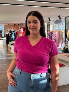 Foto 2 | Blusa Casual María Ferré 2532l Magenta Manga Corta Para Mujer Tallas Extras