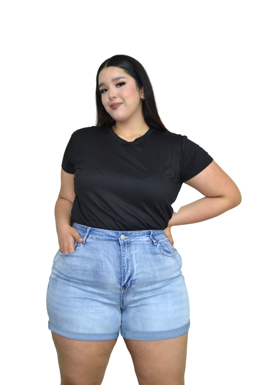Blusa Casual María Ferré 2533l Negro Manga Corta Para Mujer Tallas Extras