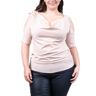 Foto 5 | Blusa Escote Drapeado Roman Fashion /tallas Extras, 1881 (beige) Beige