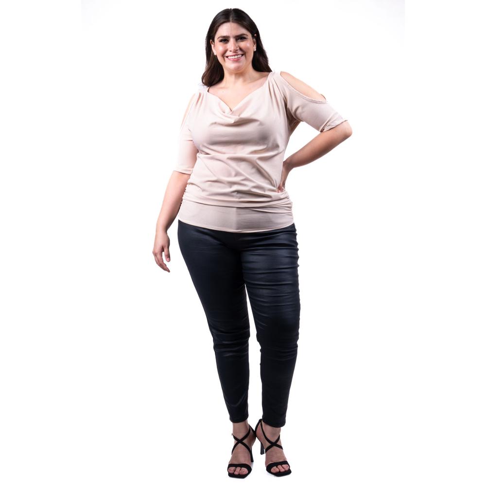 Foto 7 pulgar | Blusa Escote Drapeado Roman Fashion /tallas Extras, 1881 (beige) Beige