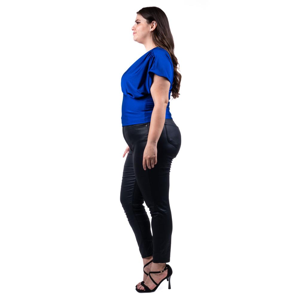 Foto 2 | Blusa De Satín Cuello V Roman Fashion /tallas Extras, 1836 (azul Rey) Azul