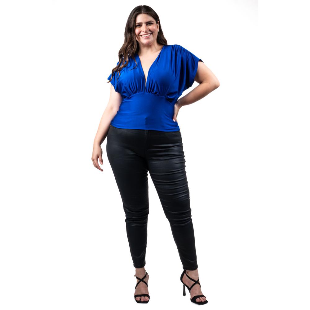 Foto 6 pulgar | Blusa De Satín Cuello V Roman Fashion /tallas Extras, 1836 (azul Rey) Azul