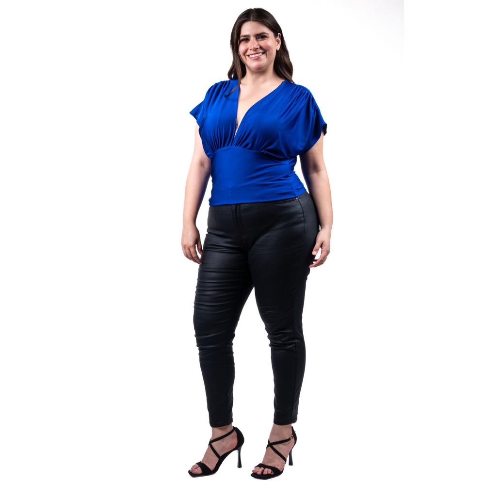 Foto 7 pulgar | Blusa De Satín Cuello V Roman Fashion /tallas Extras, 1836 (azul Rey) Azul