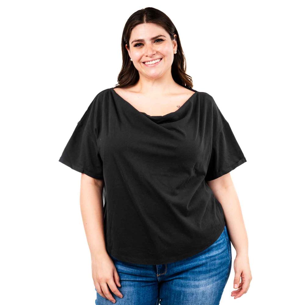 Foto 2 pulgar | Blusa Escote Drapeado Roman Fashion /tallas Extras, 228 (negro) Negro