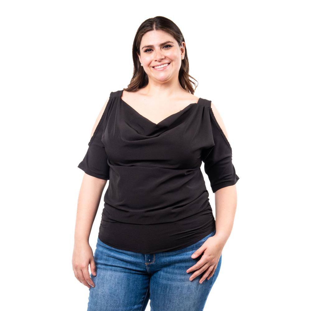 Foto 2 pulgar | Blusa Escote Drapeado Roman Fashion /tallas Extras, 1881 (negro) Negro