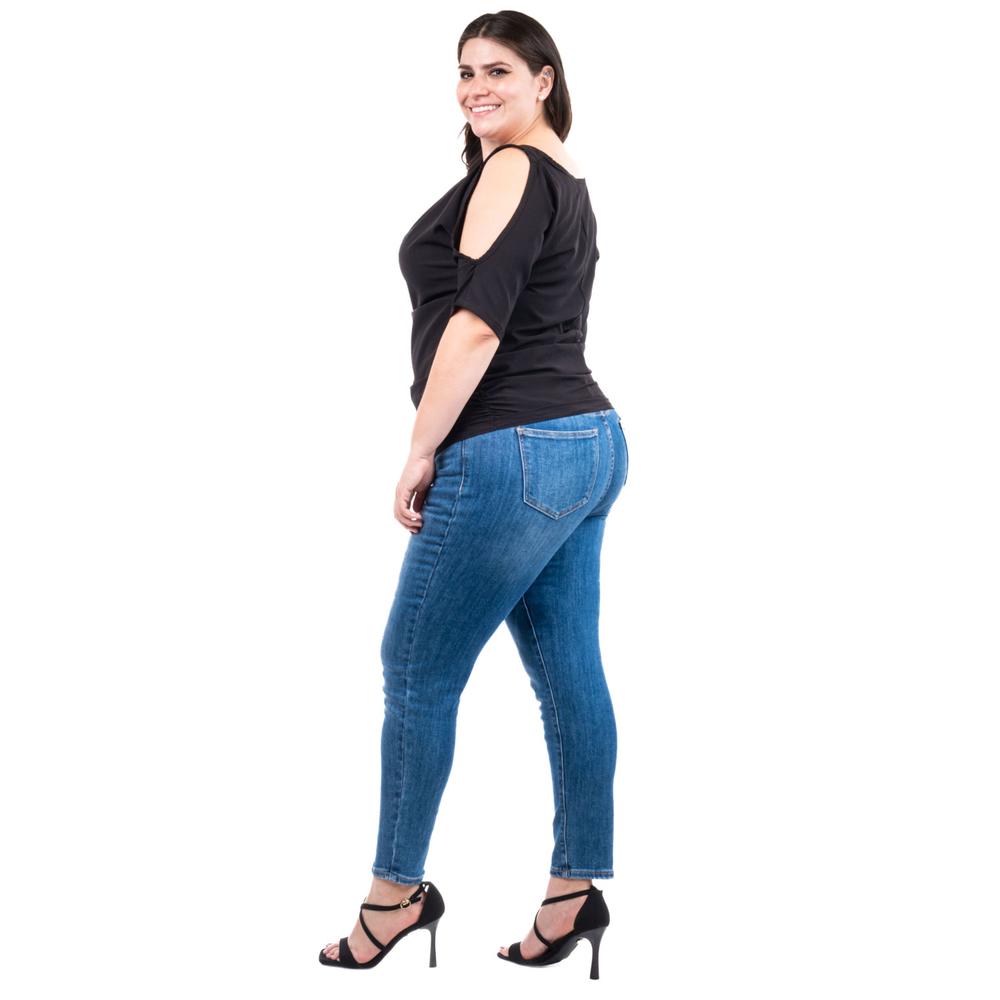 Foto 2 | Blusa Escote Drapeado Roman Fashion /tallas Extras, 1881 (negro) Negro