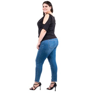 Foto 2 | Blusa Escote Drapeado Roman Fashion /tallas Extras, 1881 (negro) Negro