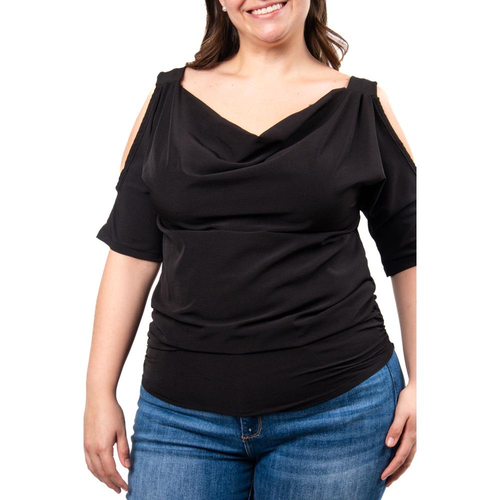 Foto 5 pulgar | Blusa Escote Drapeado Roman Fashion /tallas Extras, 1881 (negro) Negro