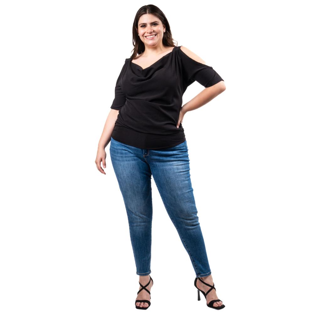 Foto 6 pulgar | Blusa Escote Drapeado Roman Fashion /tallas Extras, 1881 (negro) Negro