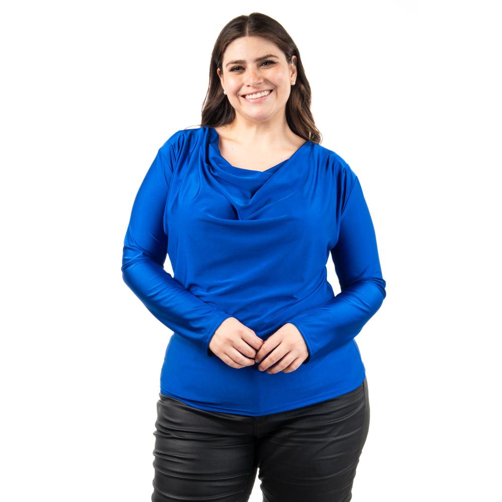 Foto 1 | Blusa Elegante De Satín Roman Fashion /tallas Extras, 1787 (azul Rey) Azul