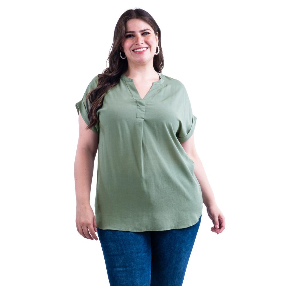 Blusa Ligera De Cuello V Roman Fashion /tallas Extras, 0058 (verde Sage) Verde Claro