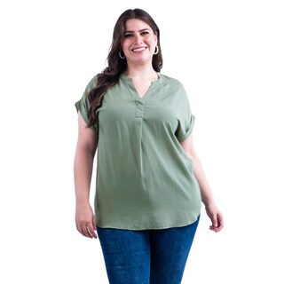 Foto 1 | Blusa Ligera De Cuello V Roman Fashion /tallas Extras, 0058 (verde Sage) Verde Claro