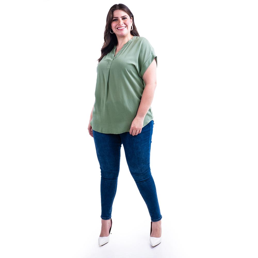 Foto 2 | Blusa Ligera De Cuello V Roman Fashion /tallas Extras, 0058 (verde Sage) Verde Claro