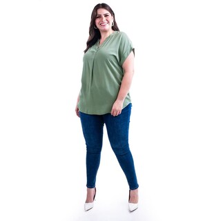 Foto 2 | Blusa Ligera De Cuello V Roman Fashion /tallas Extras, 0058 (verde Sage) Verde Claro