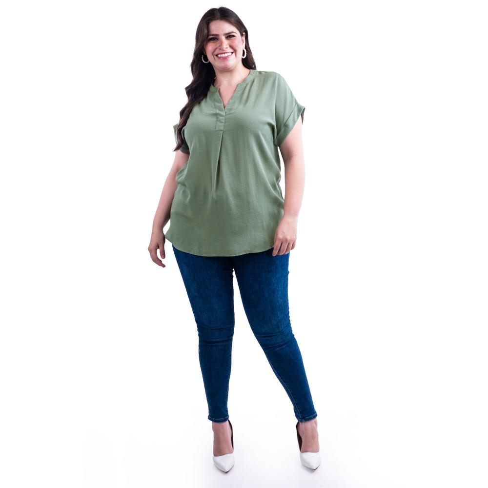 Foto 5 | Blusa Ligera De Cuello V Roman Fashion /tallas Extras, 0058 (verde Sage) Verde Claro