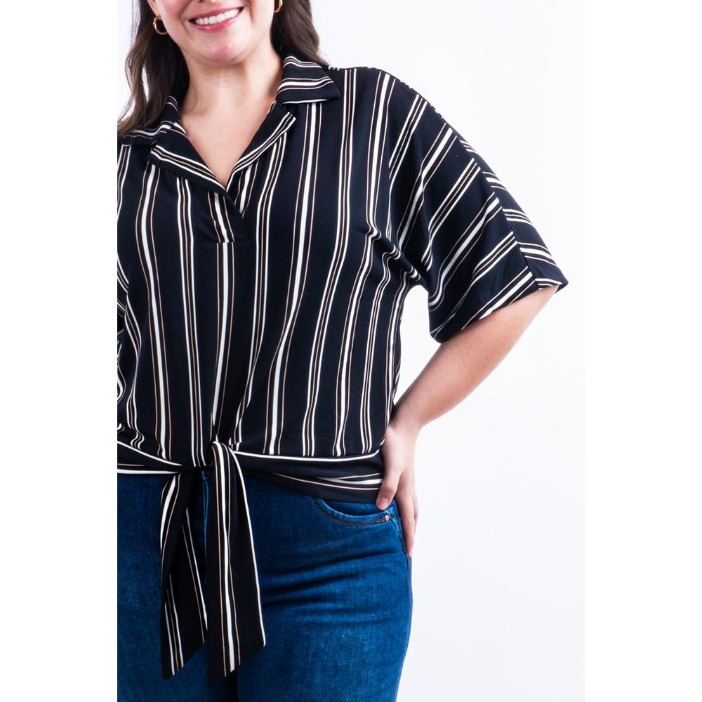 Foto 5 pulgar | Blusa De Rayas Con Nudo Roman Fashion /tallas Extras, 1000 (negro Rayas) Negro