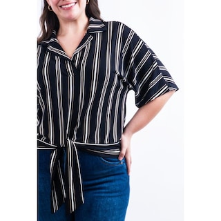 Foto 4 | Blusa De Rayas Con Nudo Roman Fashion /tallas Extras, 1000 (negro Rayas) Negro
