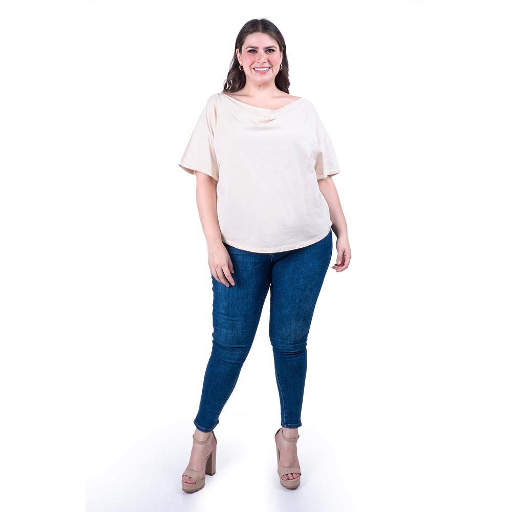 Foto 3 pulgar | Blusa Escote Drapeado Roman Fashion /tallas Extras, 228 (beige) Beige