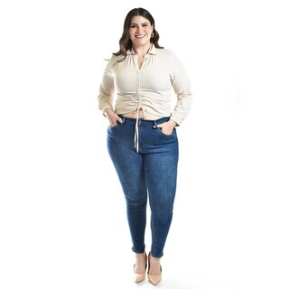 Foto 4 | Blusa Con Jareta Ajustable Roman Fashion /tallas Extras, 1838 (beige) Beige