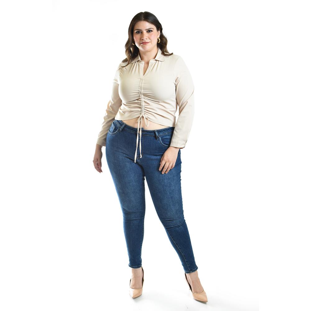 Foto 6 pulgar | Blusa Con Jareta Ajustable Roman Fashion /tallas Extras, 1838 (beige) Beige