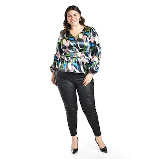 Foto 4 | Blusa Satinada Multicolor Roman Fashion /tallas Extras, 1844 (verde / Azul) Multicolor