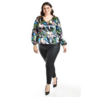Foto 5 | Blusa Satinada Multicolor Roman Fashion /tallas Extras, 1844 (verde / Azul) Multicolor
