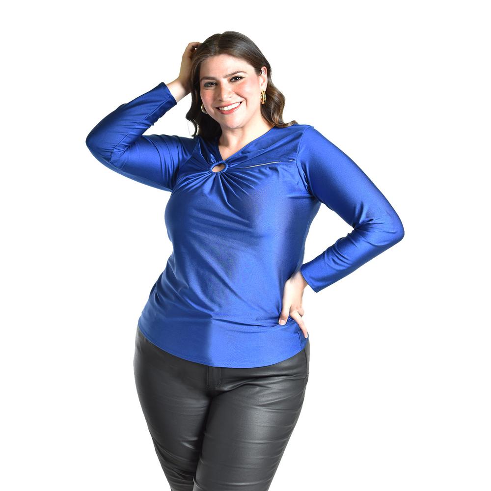 Foto 5 pulgar | Blusa Con Abertura Asimetrica Roman Fashion /tallas Extras, 1841 (azul Rey) Azul