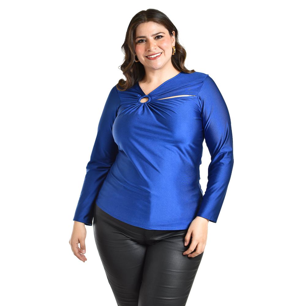 Foto 6 pulgar | Blusa Con Abertura Asimetrica Roman Fashion /tallas Extras, 1841 (azul Rey) Azul