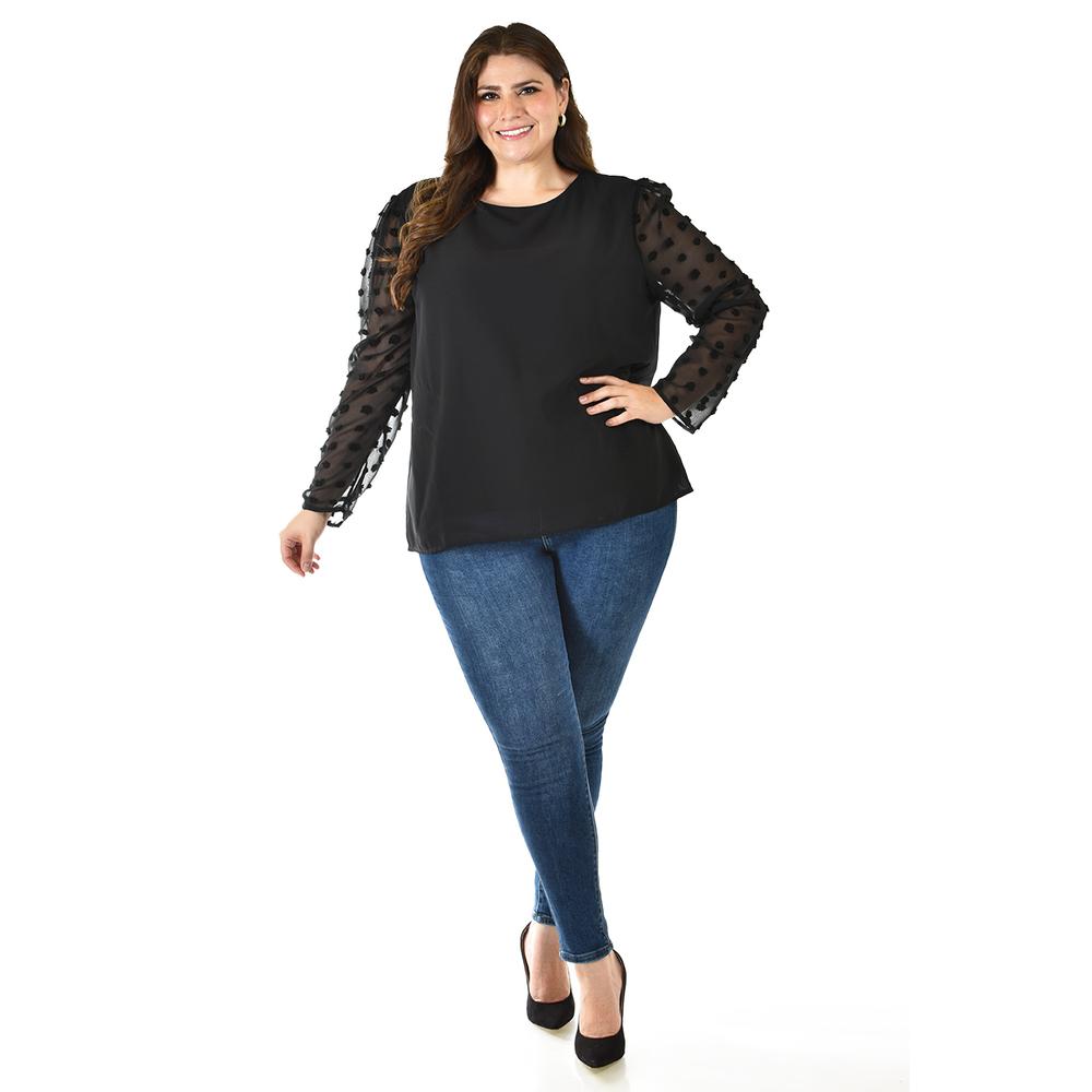Foto 2 pulgar | Blusa De Mangas Con Relieve Roman Fashion /tallas Extras, 5107 (negro) Negro