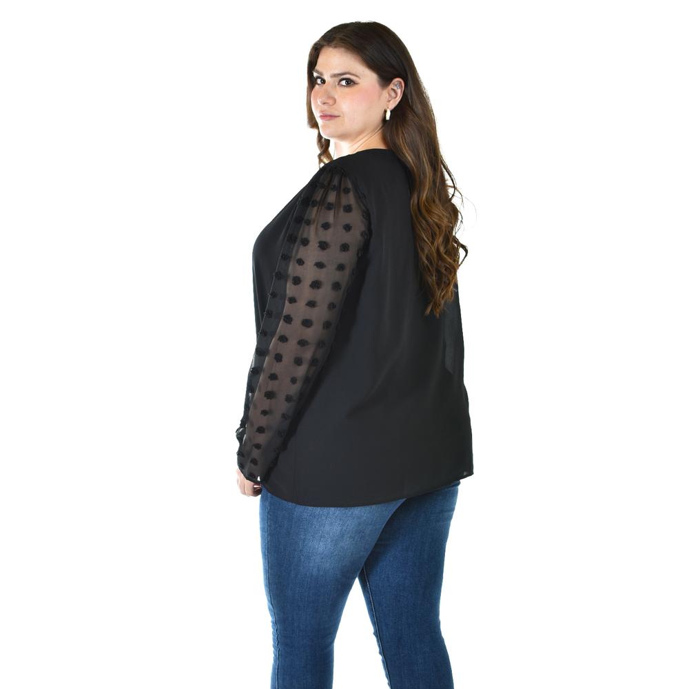 Foto 4 pulgar | Blusa De Mangas Con Relieve Roman Fashion /tallas Extras, 5107 (negro) Negro