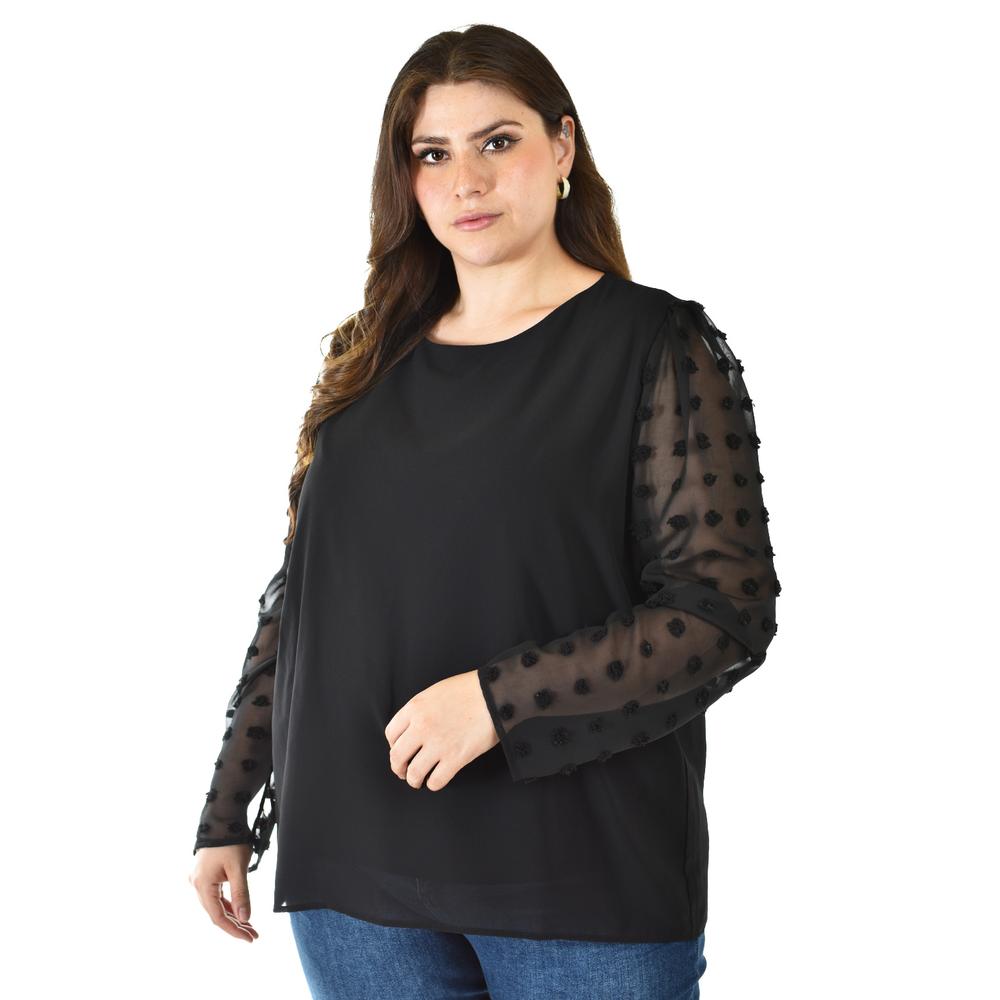 Foto 5 pulgar | Blusa De Mangas Con Relieve Roman Fashion /tallas Extras, 5107 (negro) Negro