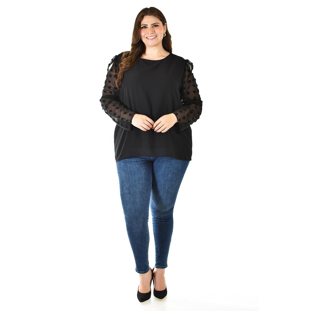 Foto 6 pulgar | Blusa De Mangas Con Relieve Roman Fashion /tallas Extras, 5107 (negro) Negro
